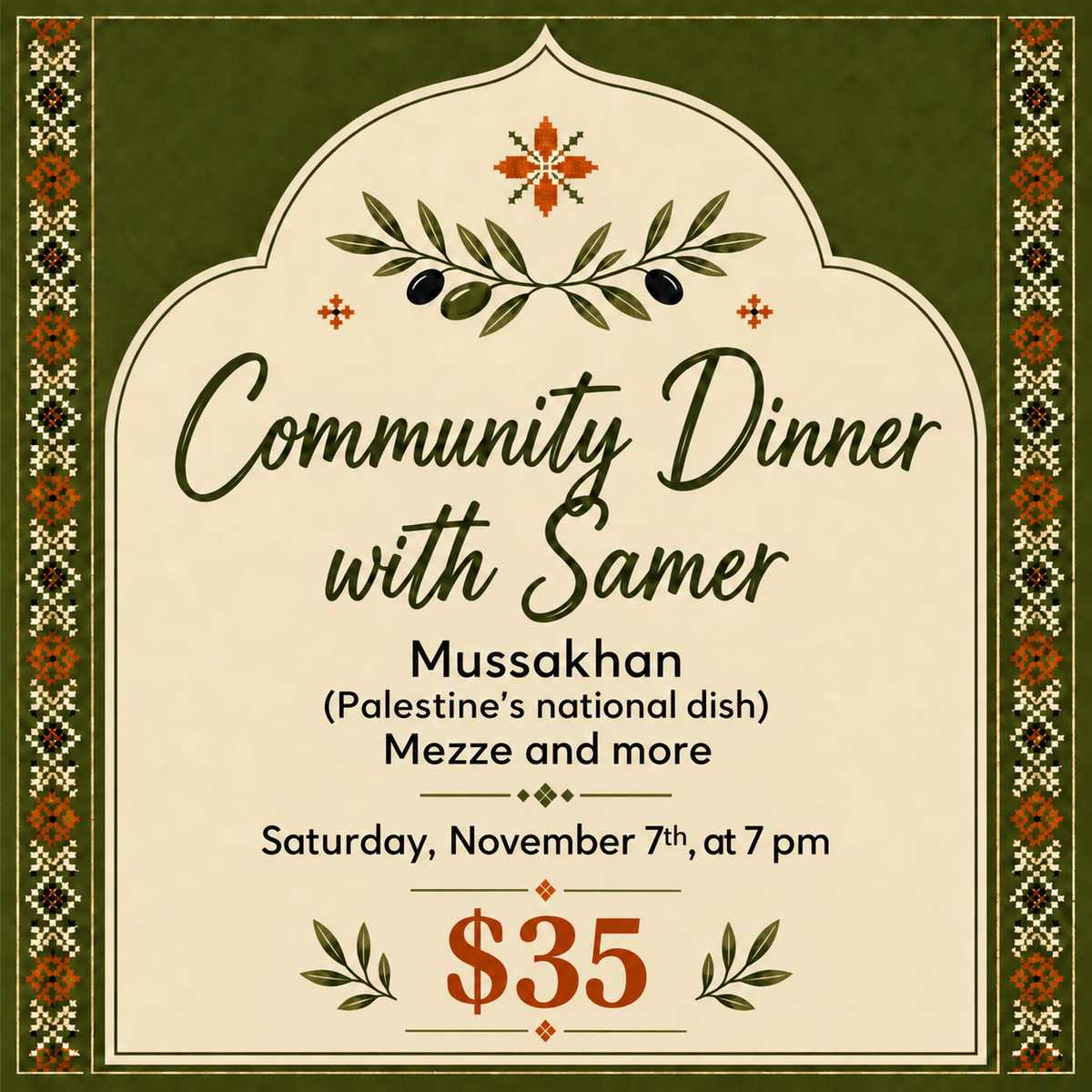 Saturday, November 7th at 7pm: Mussakhan, Mezze & More!