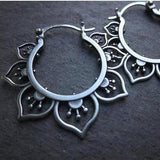 Ornate Flower Hoop Earrings, Silver